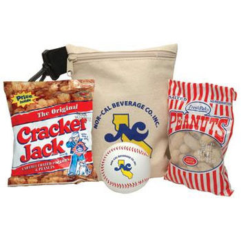 Baseball Game Kit Comes with Peanuts OR Cracker Jacks and a Promotional Baseball in a Clip-on Pouch