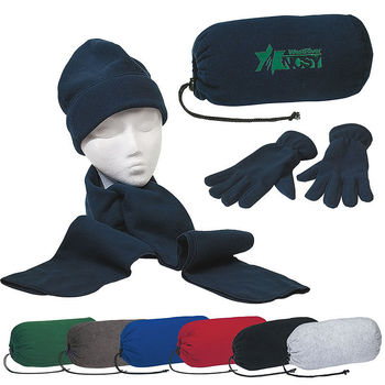 Fleece Scarf, Cap and Gloves in a Fleece Drawstring Bag