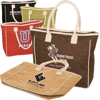 14" x 19" Jute/Cotton Tote with 19" Padded Cotton Handles         