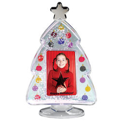 Christmas Tree 'Insert Your Own Photo or Message' 'Snow Globe with Colorful Ornamants