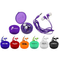 Ear Buds Inside a Matching Color Round Case 