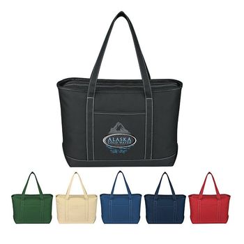 14" x 24" 24 oz Heavy Cotton Canvas World's Toughest Yacht Tote with ZIPPERED Top and 30" Handles 