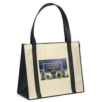 15" x 18" Non-Woven ZIPPERED Boat Shoulder Tote with Black Trim and Full-Color Printing, 28" Handles