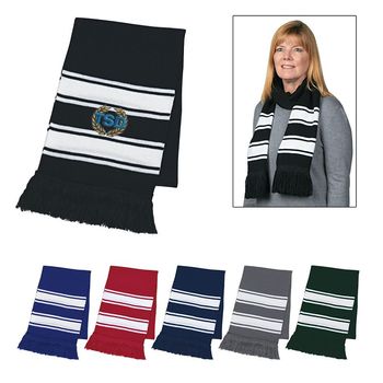 Two-Tone Knit Scarf With Fringe