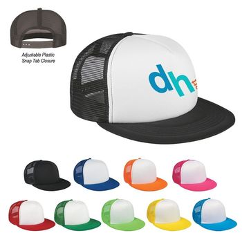 5-Panel Flat Bill Trucker Cap With Adjustable Snap Tab Closure - SCREENPRINTED