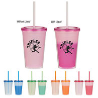 16 Oz. Economy Double-Wall Polypropylene Color-Changing Tumbler with Press-On Lid and Straw