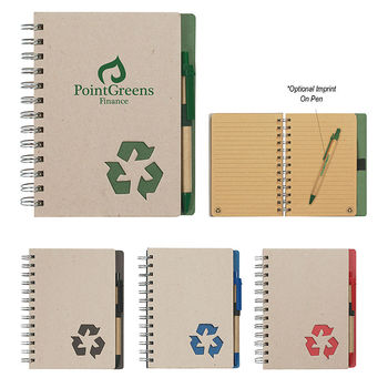 5" x 7" Spiral Notebook with Die-Cut Recycling Symbol and Pen