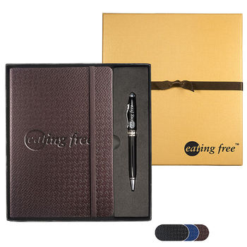 5" x 7" Textured Faux Leather Bound Journal with Stylus Pen in a Gift Box