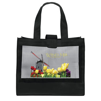 20" x 17" Non-Woven Shoulder Tote with Mesh Panel and 26" Handles - Full Color Printing