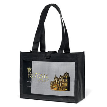 16" x 12" Non-Woven Shoulder Tote with Mesh Panel and 26" Handles - Full Color Printing