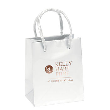 Glossy Paper Eurotote MINI Bag with Macrame' Handles - 4.5" x 5.5" - Foil Imprint