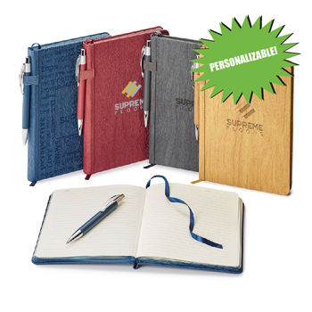 5.875" x 8.25" Bound Hard-Cover Journal with Wood Grain Finish and Imprinted Pen (NFC Capable)