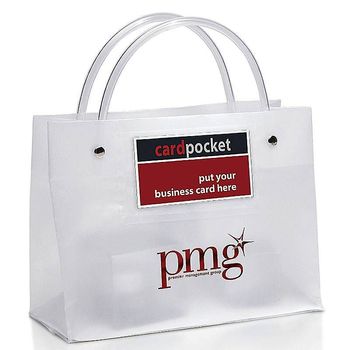Frosted Plastic Executote Gift Bag with Outside Business Card  Pocket  (Small, 8" x 6") - Foil Imprint