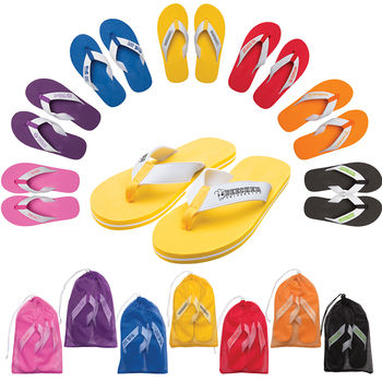 Solid Deluxe Adult Flip Flops with Triple Layer Sole in a Mesh Bag