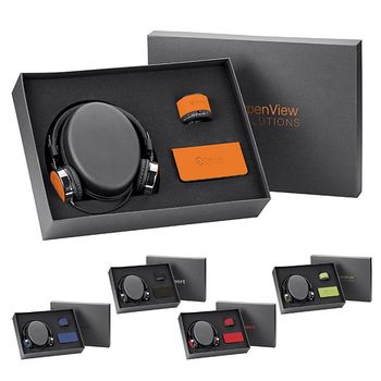 3-Piece Gift Set with Headphones, Bluetooth Speaker, and 6000 mAh Universal Power Bank (NFC Capable)