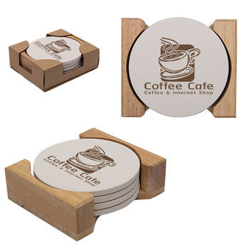 Round Absorbent Stone Coaster with Cork Backing - Set of 4