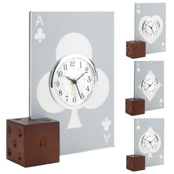 Glass Casino Alarm Clock with Wooden Dice Base