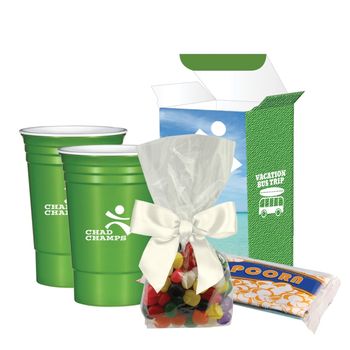 Movie Night Gift Set With Custom Box Includes 2 Hard Plastic Cups, Microwave Popcorn and Jelly Beans