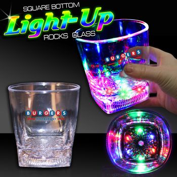 10 oz Plastic Light-Up Square Bottom Rocks Glass with Multi-Color LEDs
