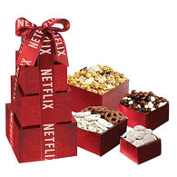 4-Tier Chocolate Lover's Gift Tower with Popcorn, Pretzels and Raisins