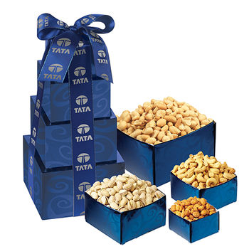 4-Tier Nutty Gift Tower with Salted Peanuts, Pistachios, Cashews, & Honey Roasted Peanuts