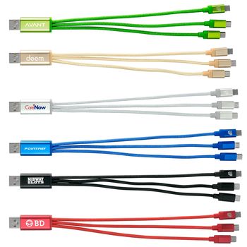 Metallic Charging Cable - 3-in-1  with Micro USB, Mini USB, and Apple&reg; 8-pin Tips