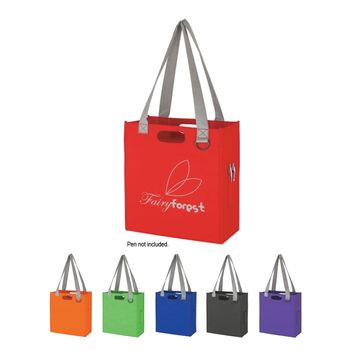 14" x 15" Non-Woven Shoulder Tote Bag with Die-Cut Handles, 30" Carrying Handles and 2 Pen Holders