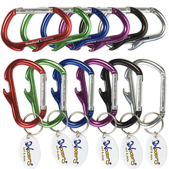 Large 3 1/2" Carabiner Keytag with Bottle Opener with Imprint on Oval Tag