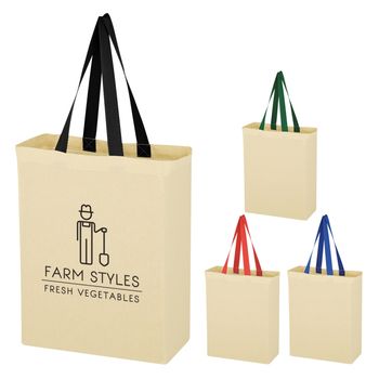 10" x 14" 5 oz Natural Cotton Canvas Grocery Tote Bag with 20" Handles