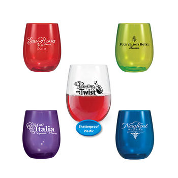 12 oz. Stemless PLASTIC Wine Glass