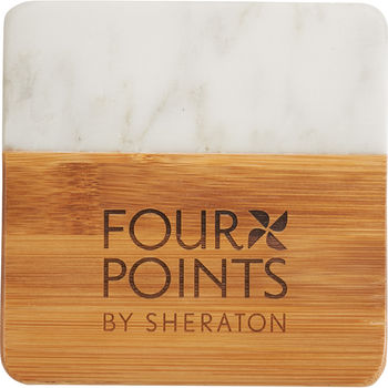 Marble and Bamboo Coaster - Set of 4