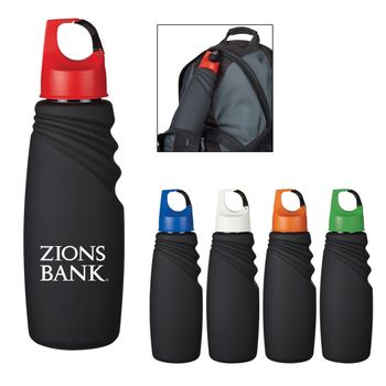 24 oz. Matte Black "Soft Touch" Carabiner Sports Bottle