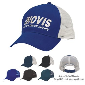 Trucker Hat: Medium-Profile, Brushed Cotton Twill, Mesh Back, Velcro® Closure - PROMOTIONAL