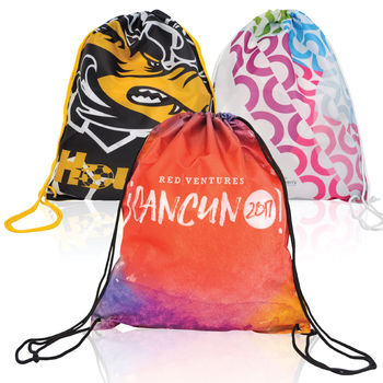 14.4" x 17.5" Drawstring Cinch Backpack With Full-Color Printing  (Longer Ship)