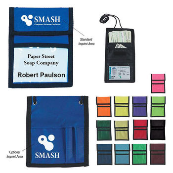 Name Badge Holder with Pockets, Pen Holders and Lanyard (Nylon)