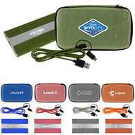 Tech Kit Includes LIGHT-UP LOGO Snow Canvas Power Bank and 3' Long Braided Cable in Snow Canvas Zippered Pouch