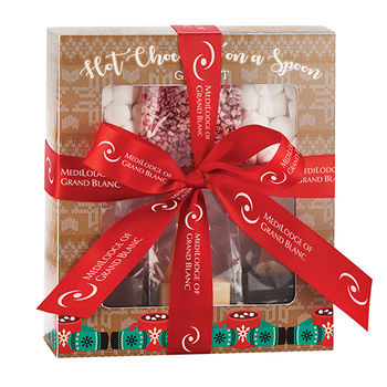 Hot Chocolate on a Spoon Kit Gift Box Includes 3 "Spoons", Crushed Peppermint and Mini Marshmallows