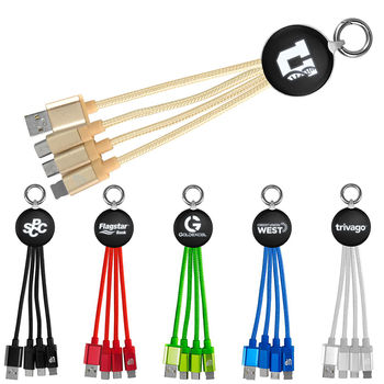 LIGHT-UP LOGO Metallic 3-in-1 Charging Cable - Micro USB, USB Type C, and Apple&reg; 8-pin Tips