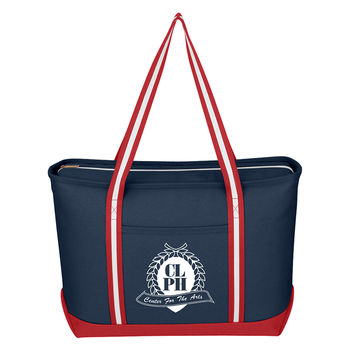 23" x 14" x 6.5" 24 oz Cotton Canvas World's Toughest Boat Tote Bag with 26" Striped Handles