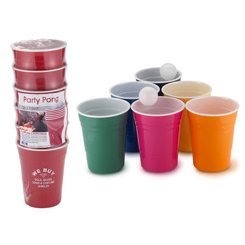 Party Pong Kit Includes 6 Plastic Party Cups and 2 Ping Pong Balls Shrink-Wrapped Together