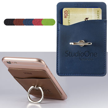 Leatherette Phone Wallet with Metal Ring Stand