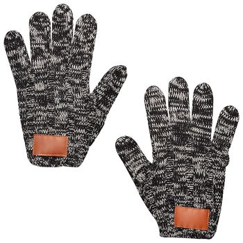 Heathered Knit Gloves with Faux Leather Patch