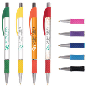 QUICK SHIP Slim Pen with Hatched Grip and Full Color Wrap Around Imprint