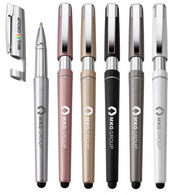 3-in1 Plastic Matte Metalic Pen, Stylus and Phone Holder with Full Color Imprinting