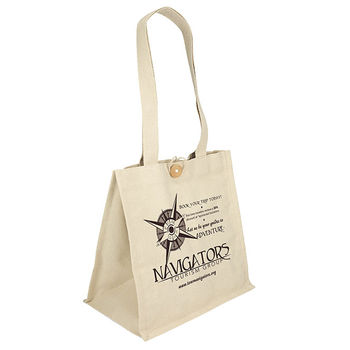 13" x 13" 10 oz Cotton Tote Bag with a Wooden Button Closure and 28" Handles