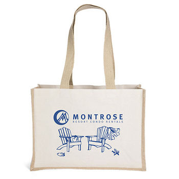 17" x 12" x 6" Jute & 10 oz Cotton Tote Bag with 28" Handles