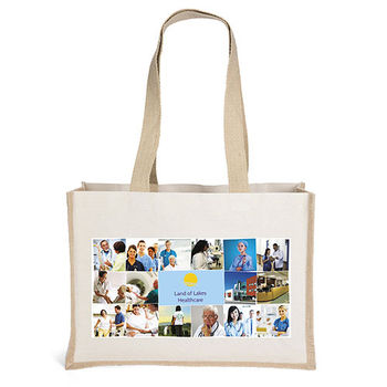 17" x 12" x 6" Jute & 10 oz Cotton Tote Bag with 28" Handles and  Full Color Printing