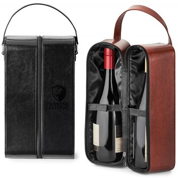 Faux Leather Dual Wine Bottle Carry Case (NFC Capable)