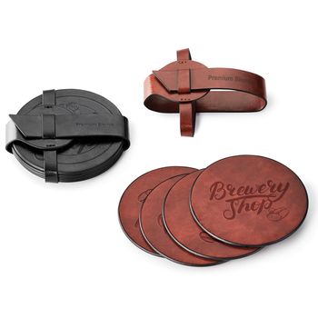 Faux Leather 4-Coaster Set with Vinyl Flap Closure