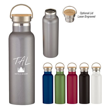 21 oz Stainless Steel Vacuum Bottle with Wood Lid